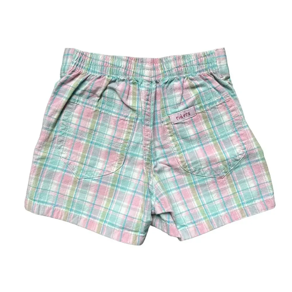 Girls 18M Riders Pastel Pink Blue Green Plaid Summer Pocket Shorts Elastic Waist